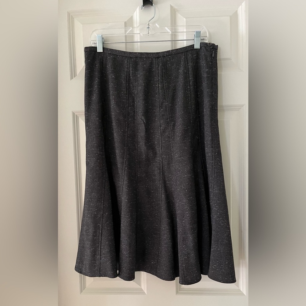 Larry Levine Paneled Flared Skirt Gray w/white flecks midi size 12